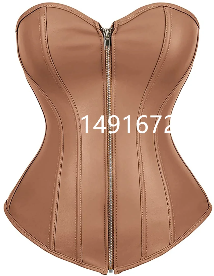 Billionm Sapubonva Leather Corset Lace up Zipper Shiny Corsets Bustier Overbust Burlesque Costumes Body Shaper Sexy Women Plus Size Black