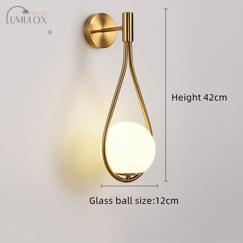 Modern Glass Ball Wall Light In Gold Black A-Gold / Without Bulb Lamp