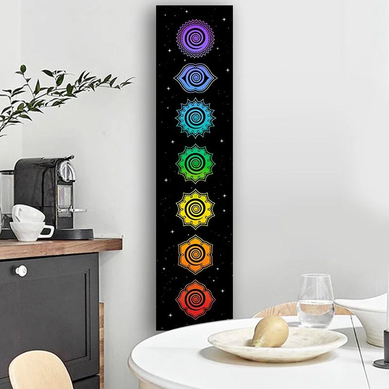 Rainbow Chakras Tapestry Buddhism Yoga Cosmic Energy Centers meditation Tapestries black Wall Hanging Bedroom Drom Home Decor