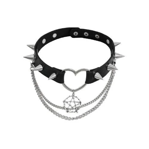 Punk Gothic Rivet Heart Choker Necklace Adjustable