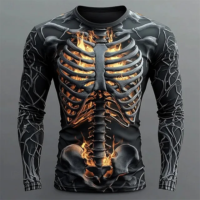 Halloween Men's Skull Graphic Print Long Sleeve T-shirt