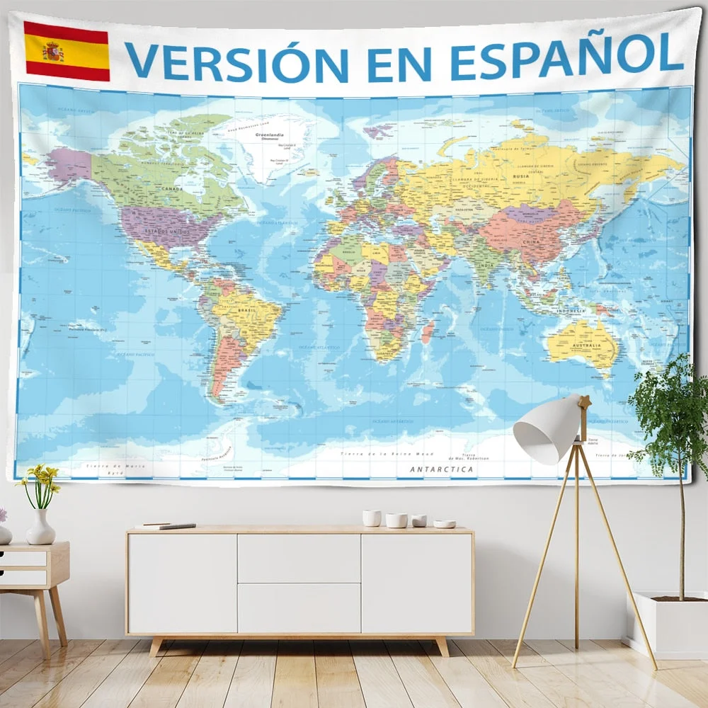 Spain Map Tapestry Wall Hanging Bohemian Style Art Science Fiction Psychedelic Mandala Living Room Home Decor