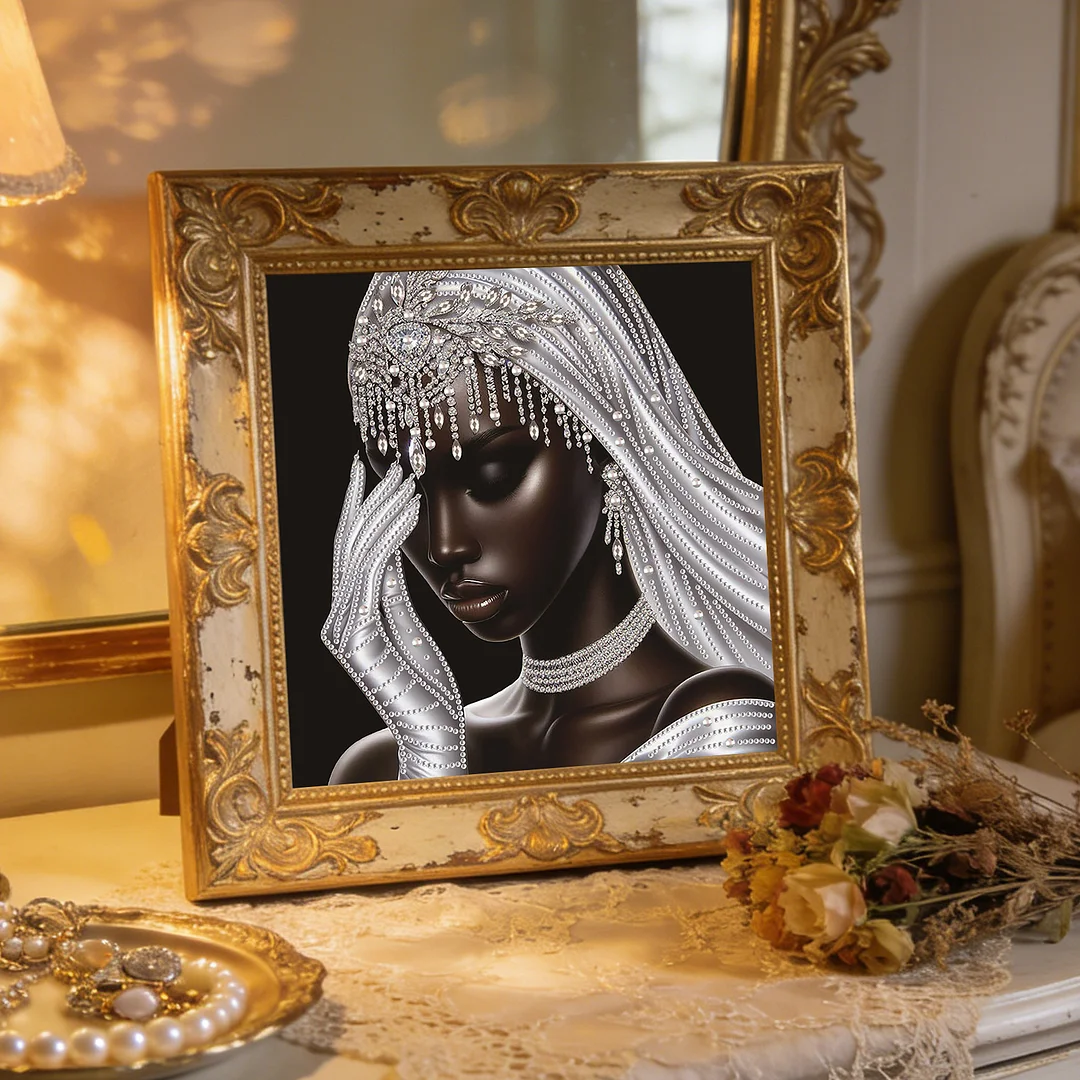Diamond Painting - Partial Special Shaped Drill - Silver Veil Bride(Canvas|30x30cm)