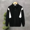 New Men's Patchwork High-end Lapel Long-sleeved Polo Shirt