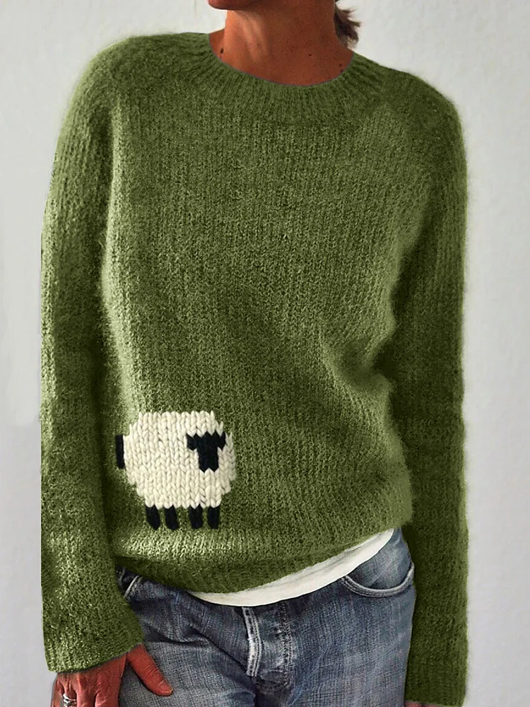 VChics Lovely Sheep Crochet Cozy Knit Sweater