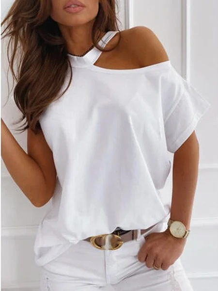 Bestdealfriday White Long Sleeve Solid Round Neck Shirts Tops 9423452