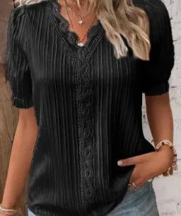 Uveng Uveng Summer New Holiday Fashion Hollow Short-Sleeved Women's Shirt