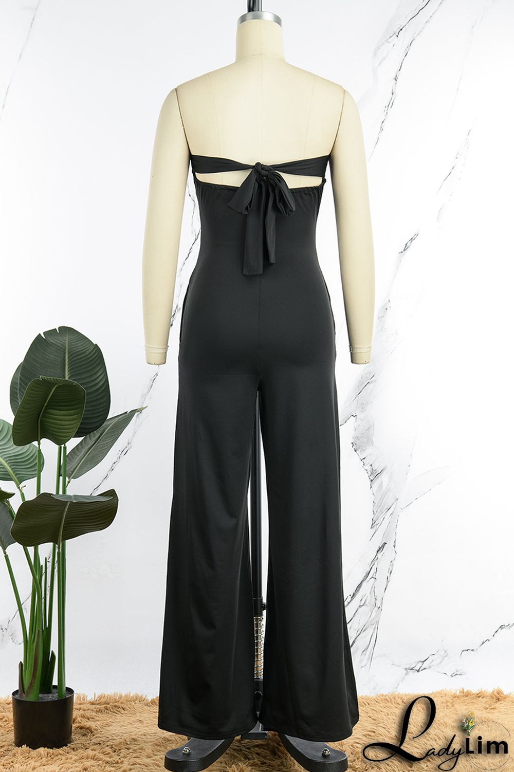 Red Sexy Casual Solid Backless Strapless Regular Jumpsuits