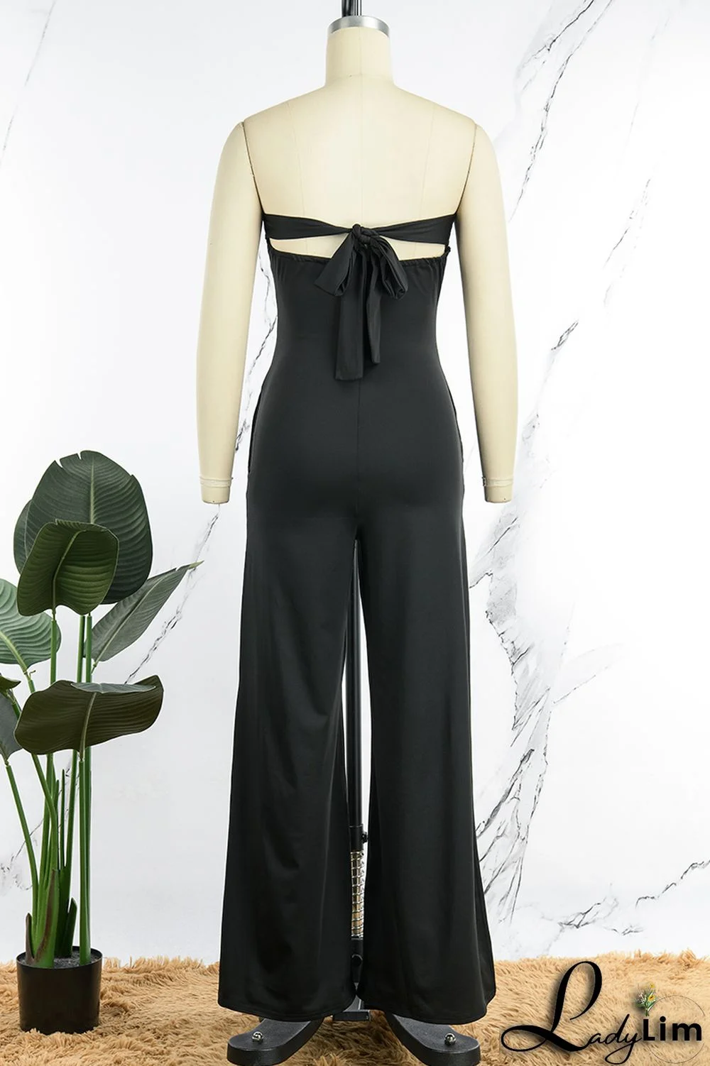 Red Sexy Casual Solid Backless Strapless Regular Jumpsuits