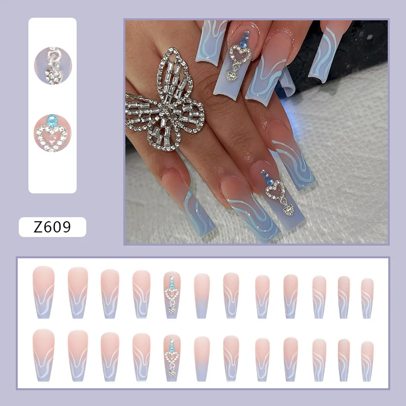 Churchf Churchf Grain Long Ballet Gradient Ins Wind Flash Diamond Love Diamond Wear Fake Nail Products