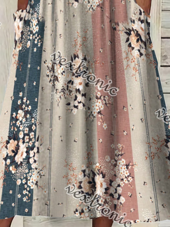 Women Half Sleeve V-neck Solid Color Dress