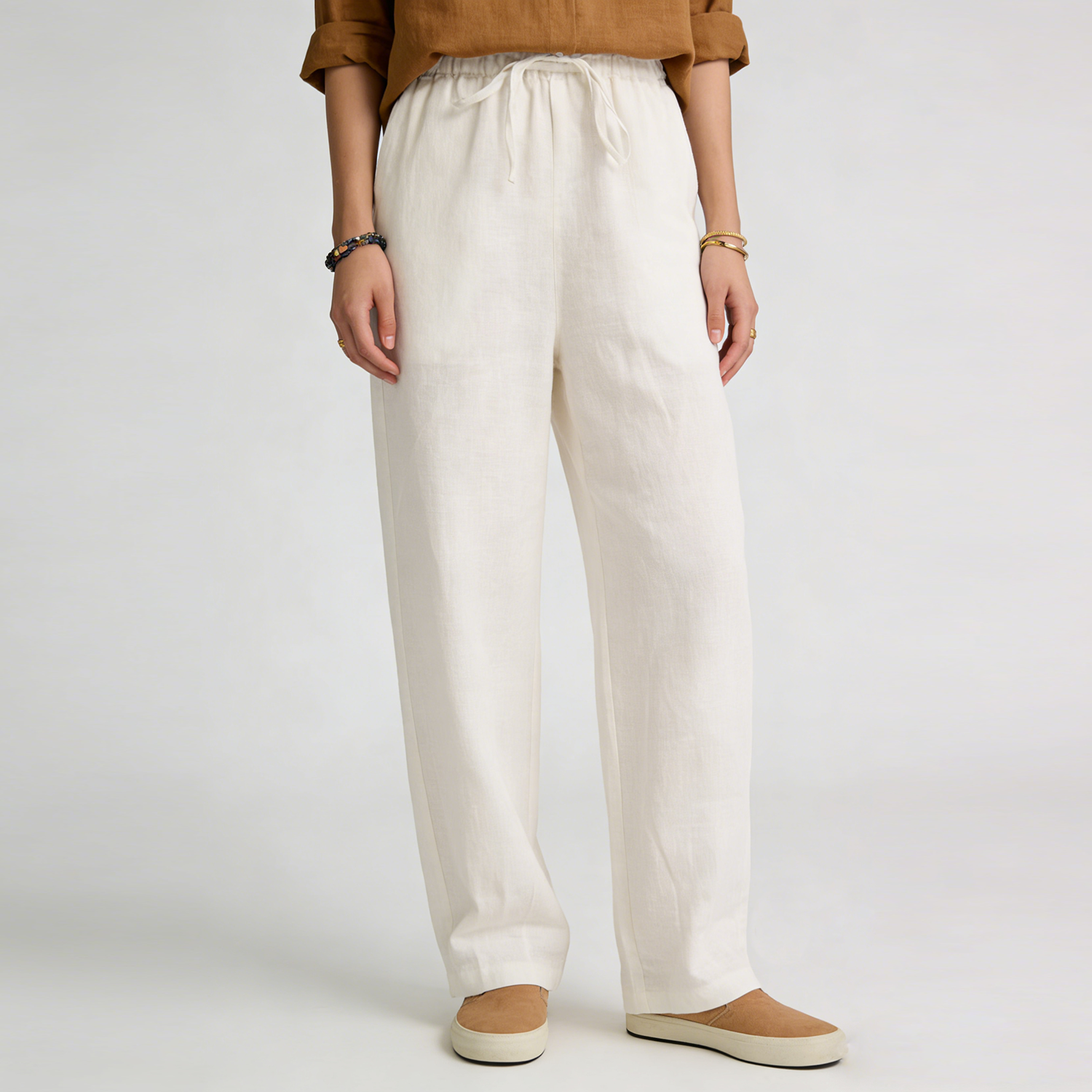 Linen Pants Women 100% Linen Cropped Drawstring Trousers REAL SILK LIFE