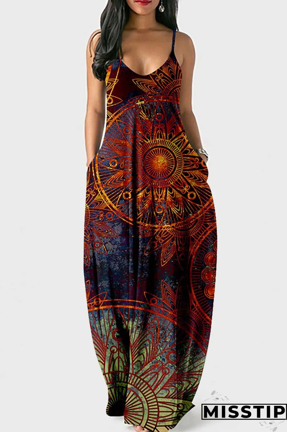 Red Sexy Casual Print Backless Long Dress Dresses