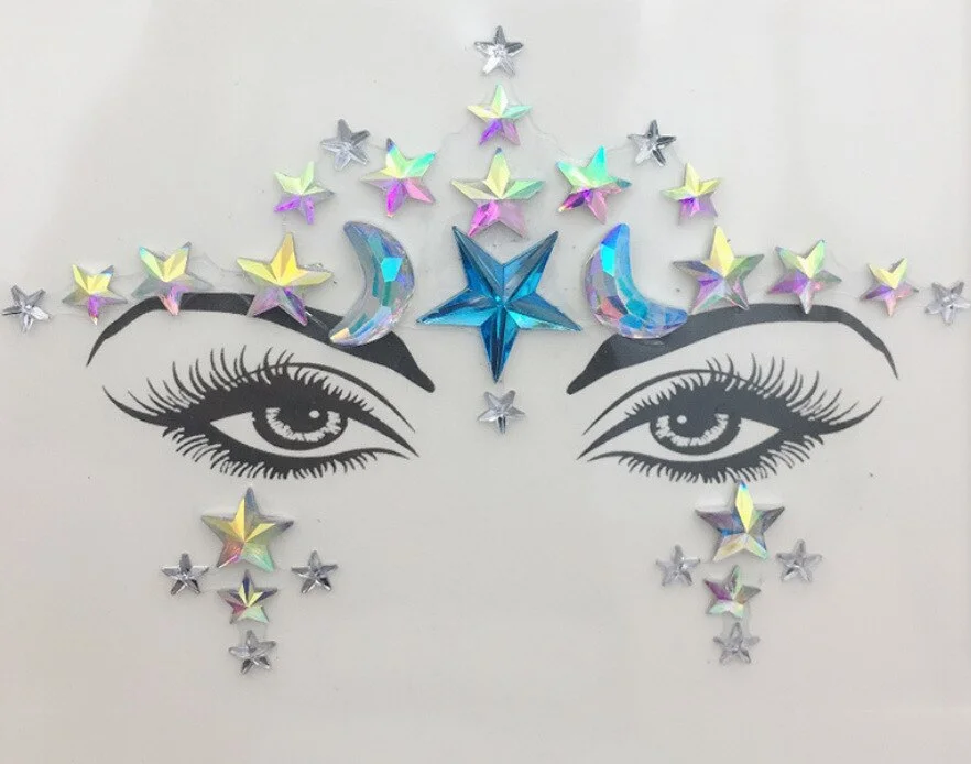 Face Adhesive Jewelry Gems Temporary Tattoo Face Jewelry Festival Party Body Art Gems Rhinestone Flash Tattoos Stickers Make Up