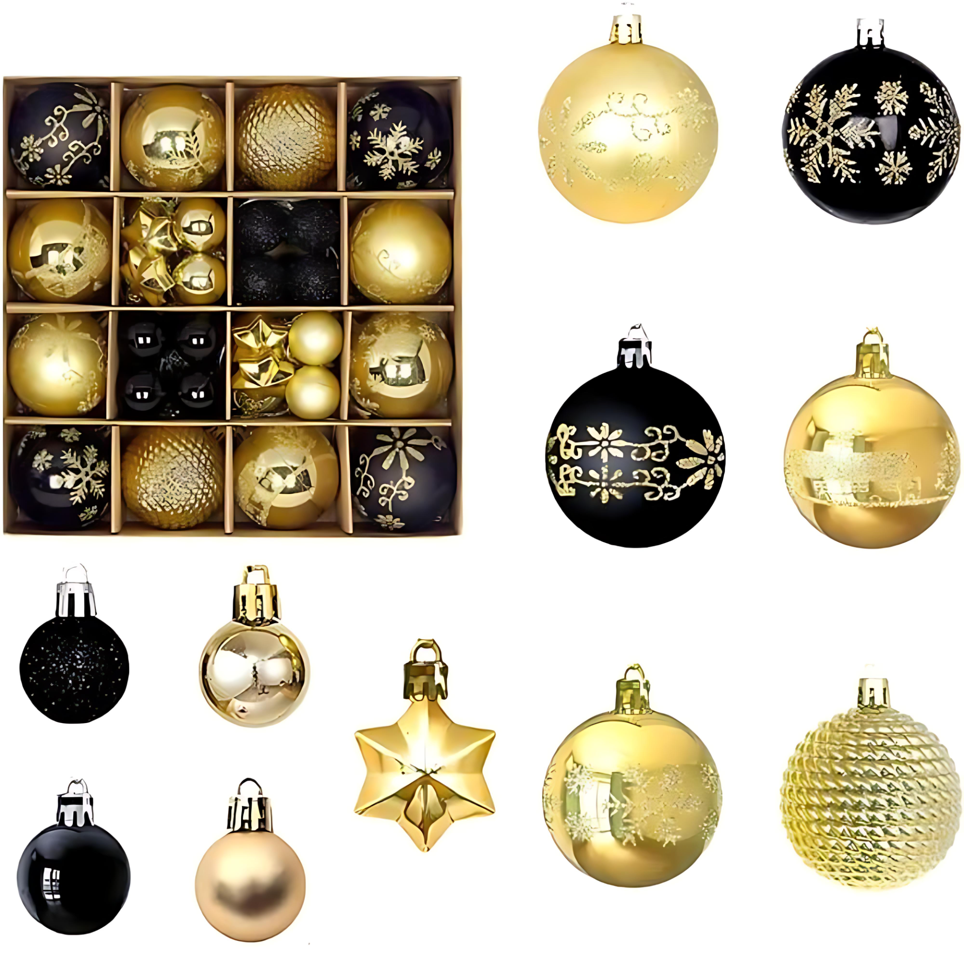 Black and Gold Christmas Ornament Set (44 PCS)