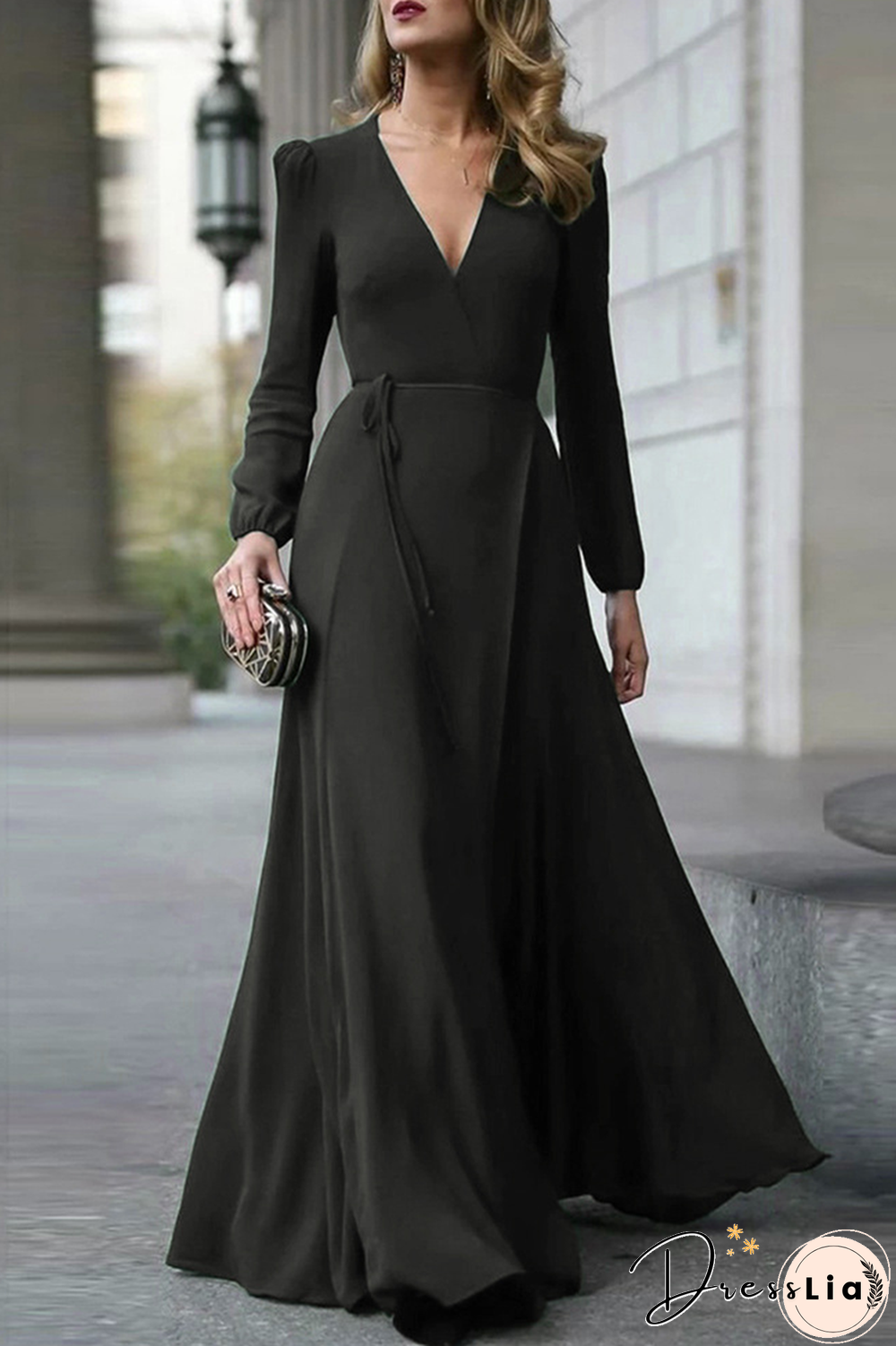 Casual Solid Patchwork V Neck Cake Skirt Dresses(3 Colors)