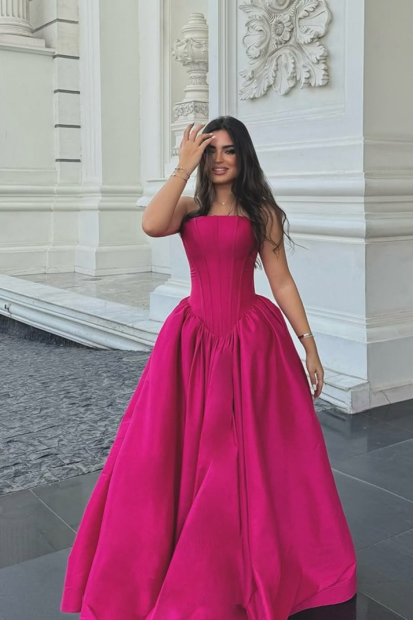Strapless Fuchsia A-line Long Prom Dress | ZT0713
