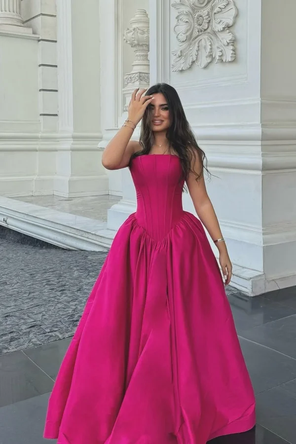 Fuchsia Strapless A-line Long Prom Dress ZT0713
