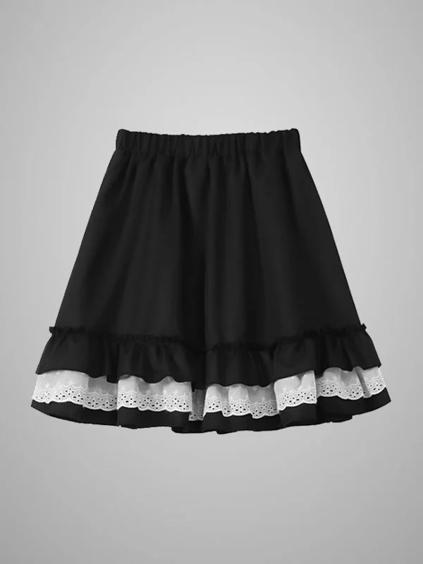 Y2K Sweet Cute Girl Paneled Ruffled Lace Belt A-line Layered Skirt