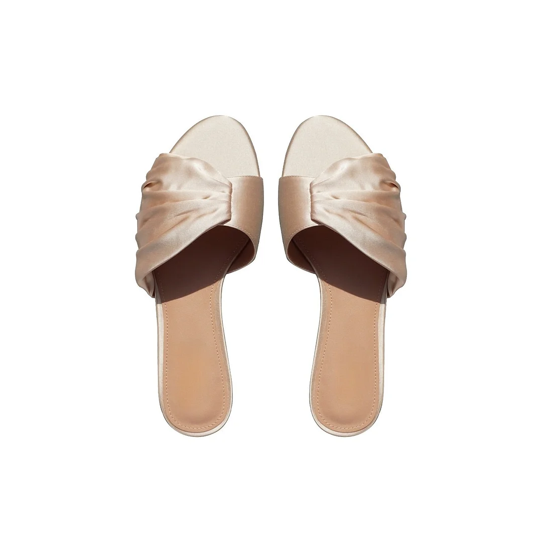 2021 Summer round Head Silk Pleated Outer Wear Flat Women's Slippers