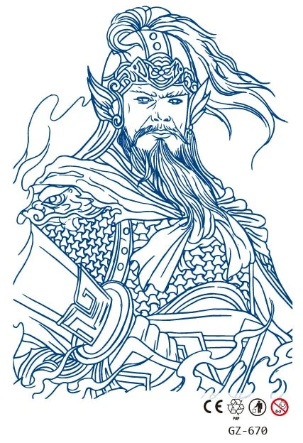 Temporary Waterproof Tattoo Stickers Ancient Chinese God of War Totem Thinker Juice Ink Men Women Girl Chest Arm Body Fake Tatoo