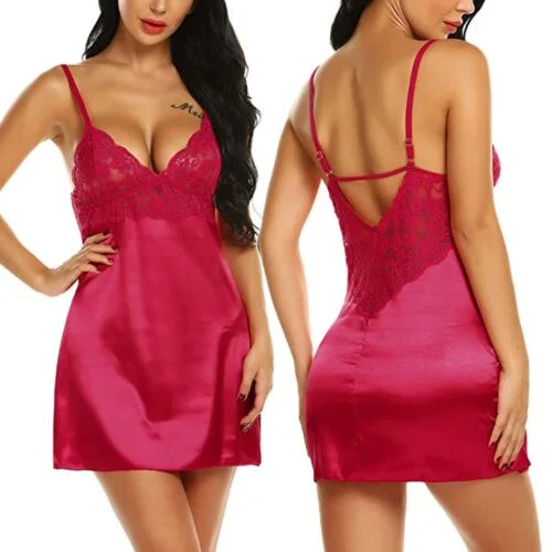 Women's Night Short Dress Nightgown Satin Silk Lace Lingerie Pajamas Sleepwear Women Dress 2021 Summer Sexy Underwear XL