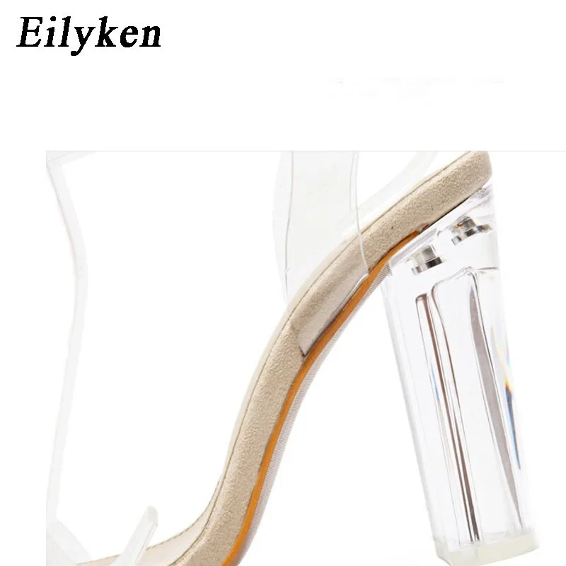 Eilyken 2021 PVC Jelly Sandals  Crystal Leopard Open Toed High Heels Women Transparent Heel Sandals Slippers Discount Pumps 11CM