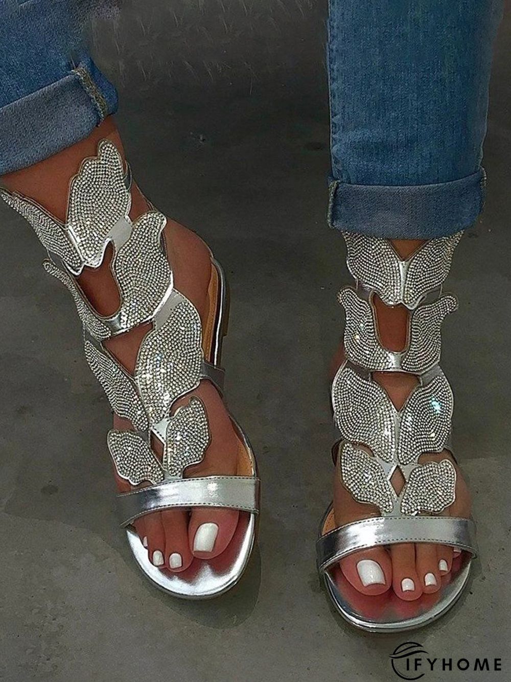 Buckle Open Toe Rhinestone Elastic Band Sandals | IFYHOME