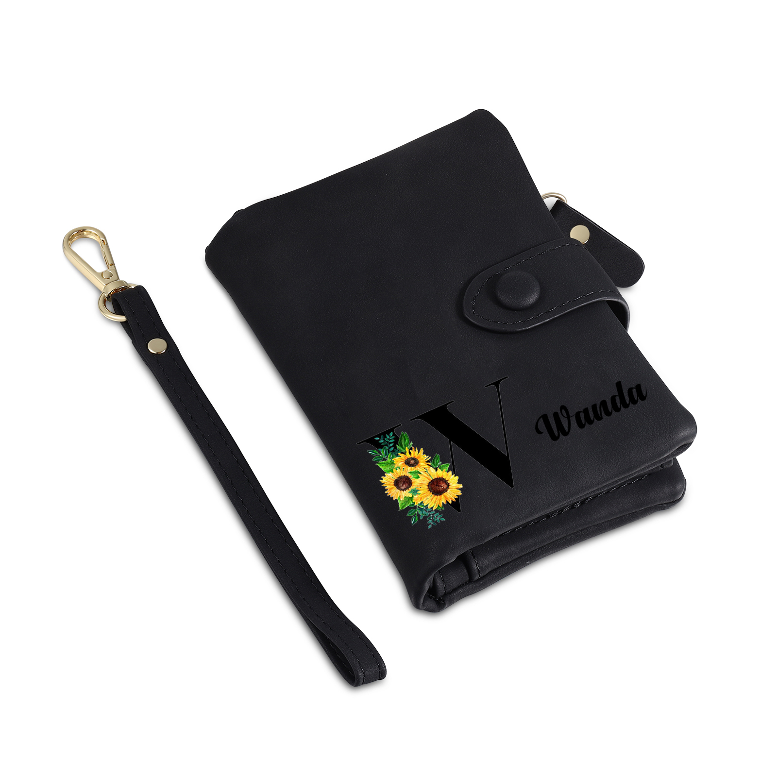 Portafoglio in PU pelle girasole con 1 letetra & 1 testo & 1 nome & 1 foto personalizzati per mamma/nonna