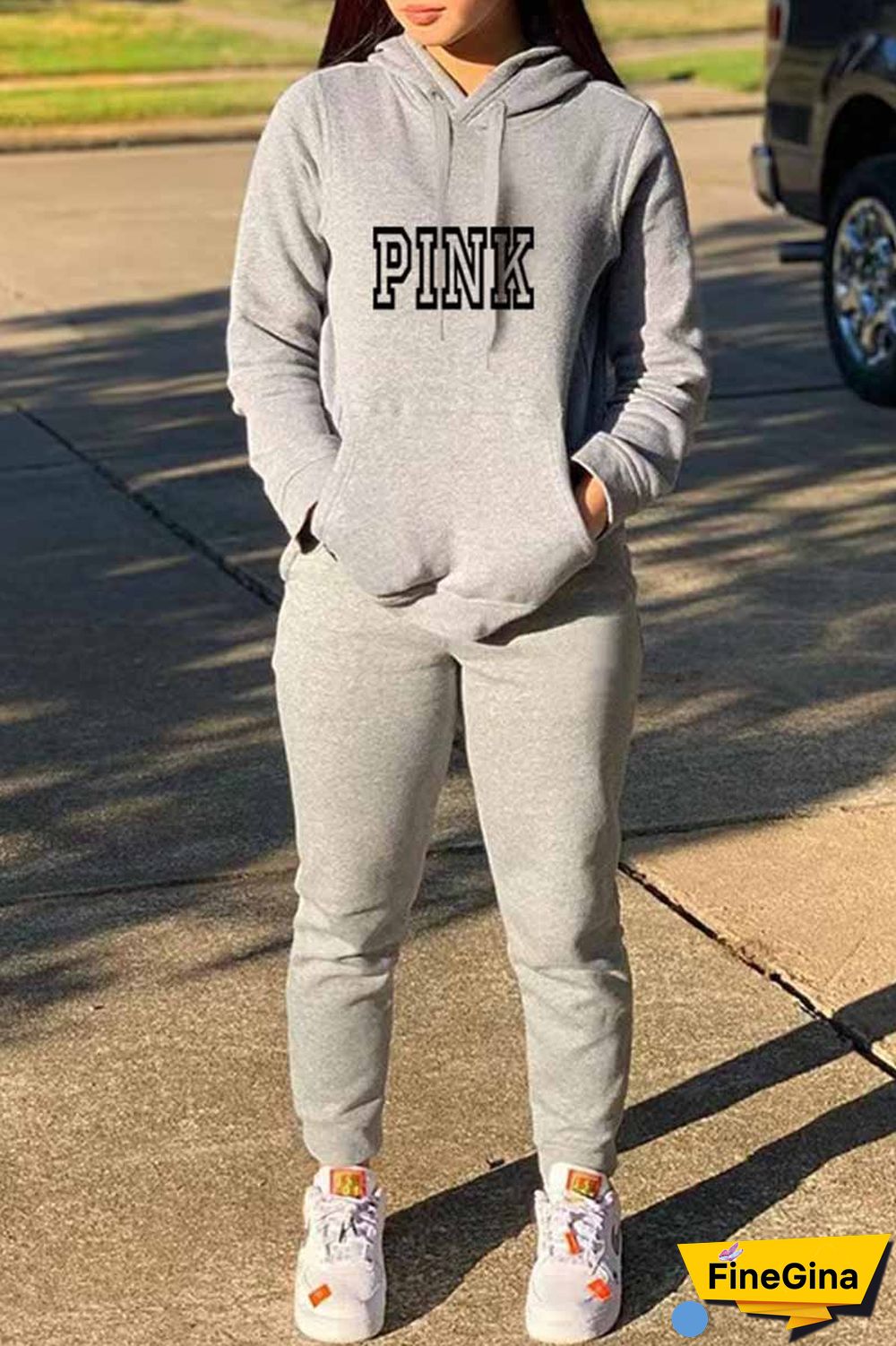 Red Casual Print Letter Hooded Collar Long Sleeve Two Pieces