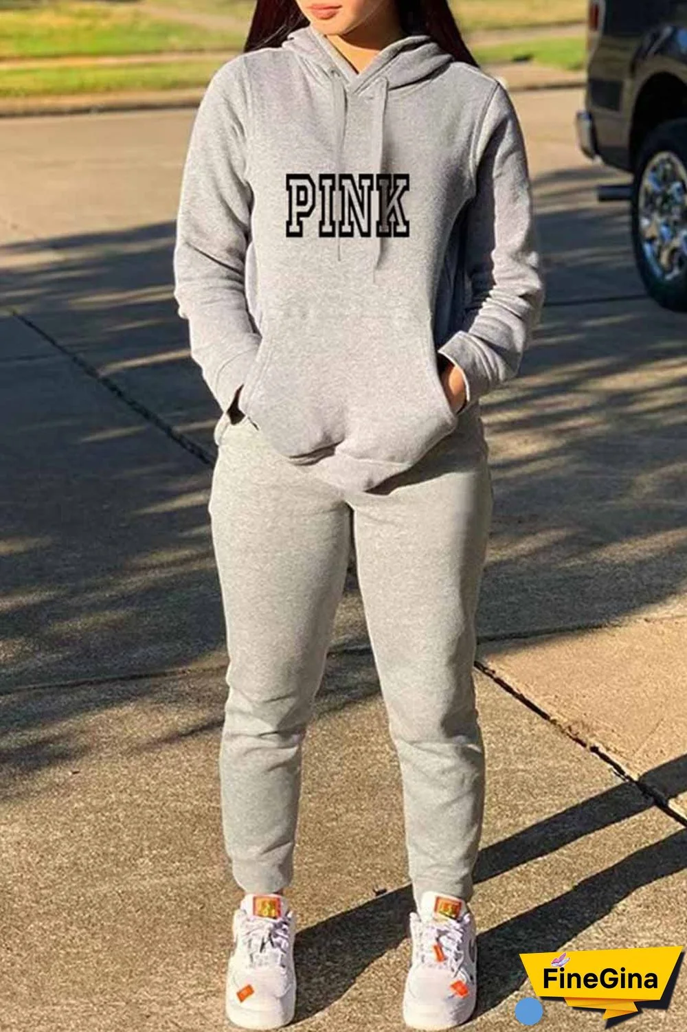 Red Casual Print Letter Hooded Collar Long Sleeve Two Pieces