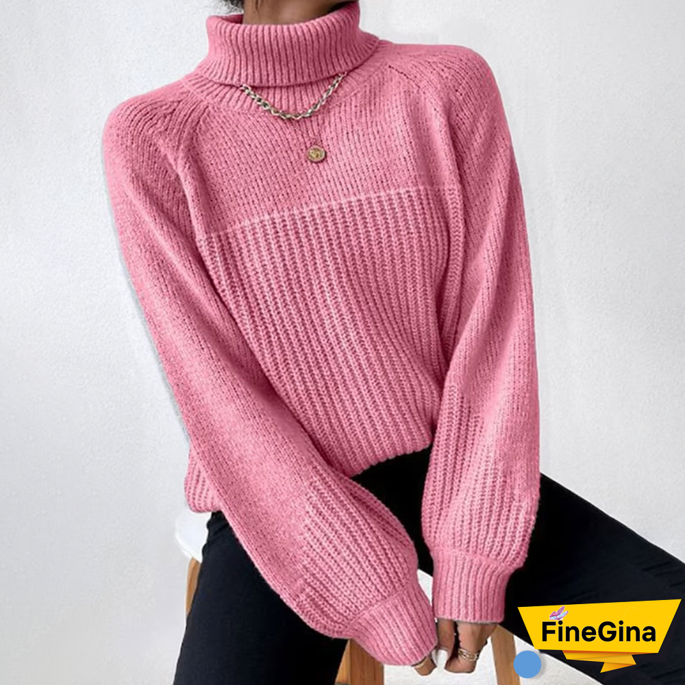 Pink Plain High Neck Sweater