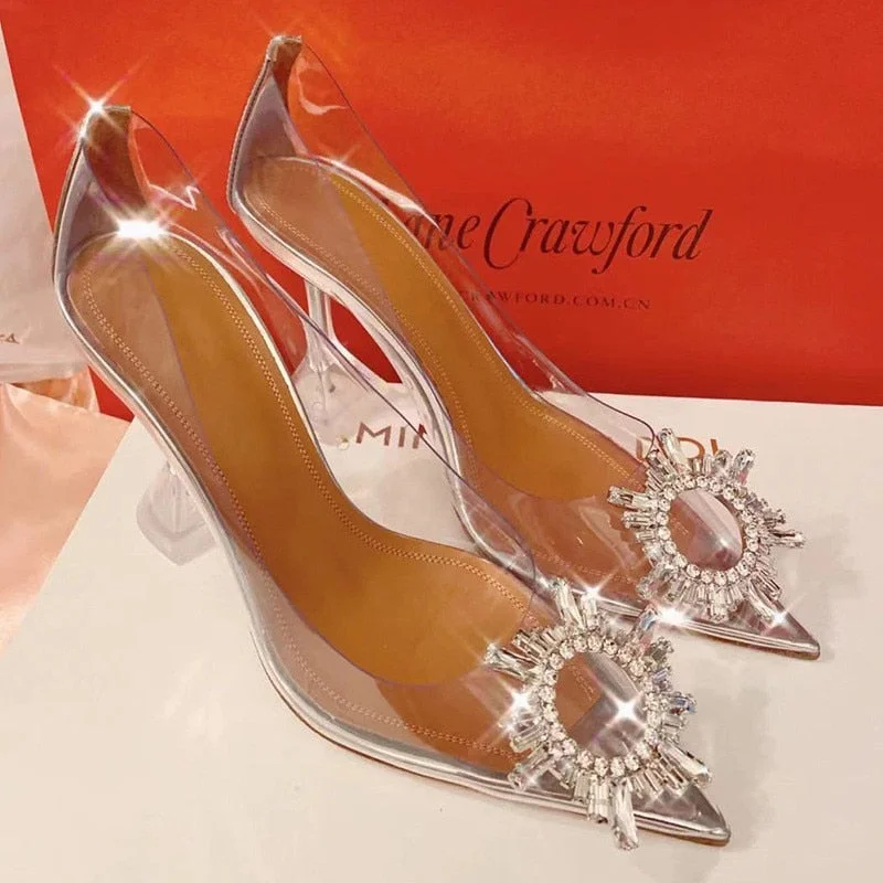  2022 Star style Crystal Transparent PVC Women Pumps Luxury Rhinestones High heels Wedding Bridal Shoes Summer Party Prom Shoes