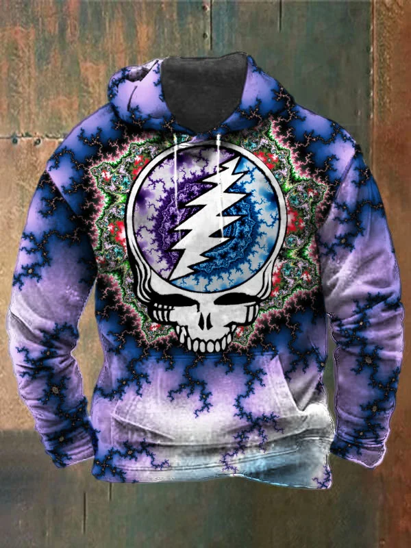 Unisex Fractals Skull Print Heavyweight Hoodies