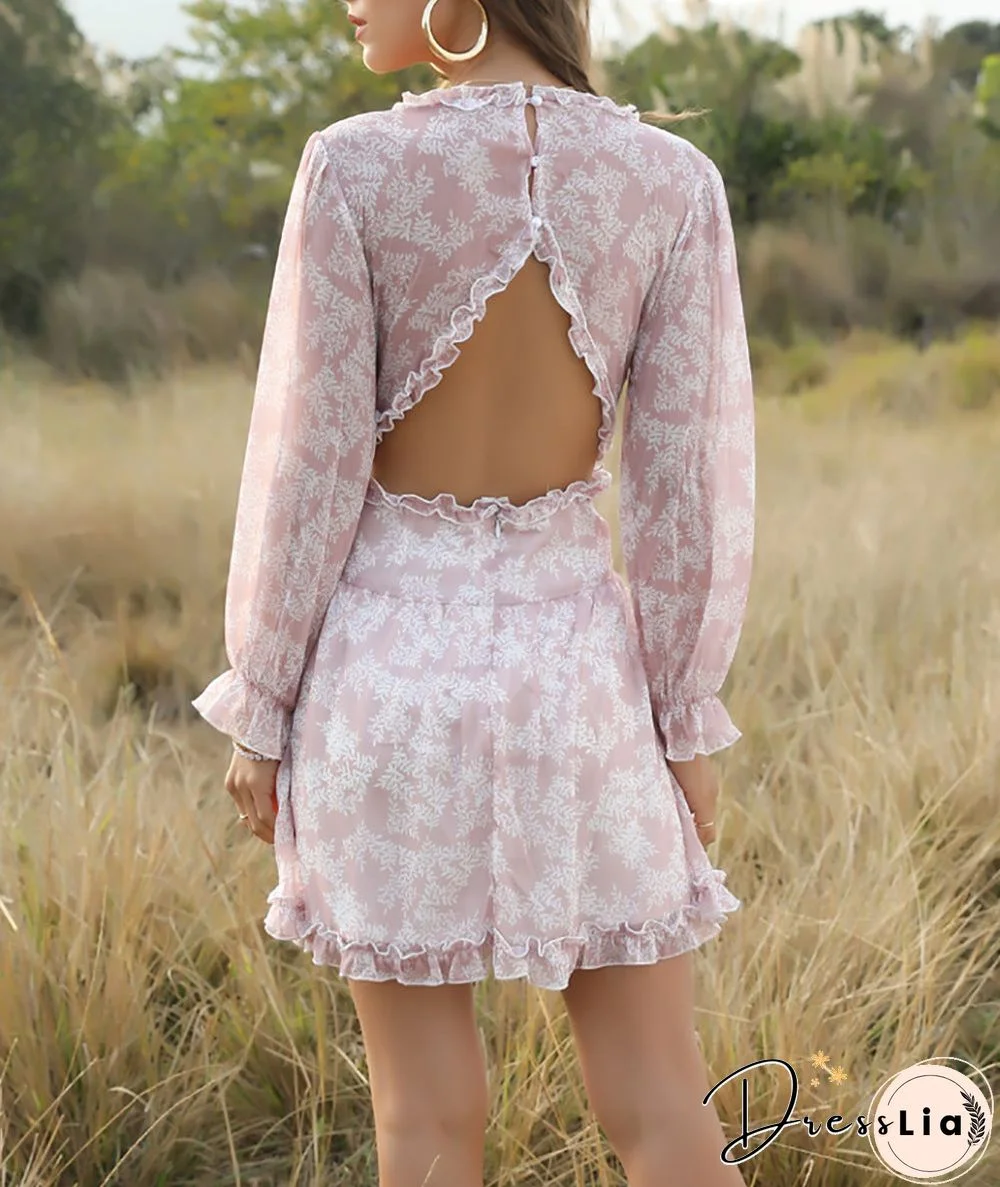 Ditsy Floral Prints Ruffle Edge Tiered Long Sleeve Boho Dress