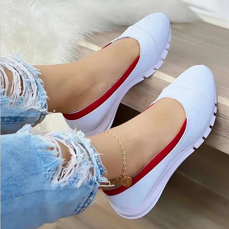 Ladies Handmade Solid Color Women Shoes Classic Casual Flat Heel Shoes Comfortable Non-slip Fashion Zapatos De Mujer Sneakers 530-1