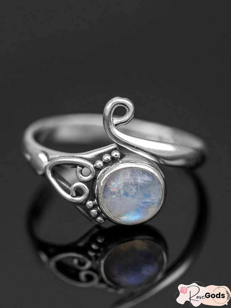 Vintage Natural Opal Moonstone Ring Boho Ethnic Jewelry