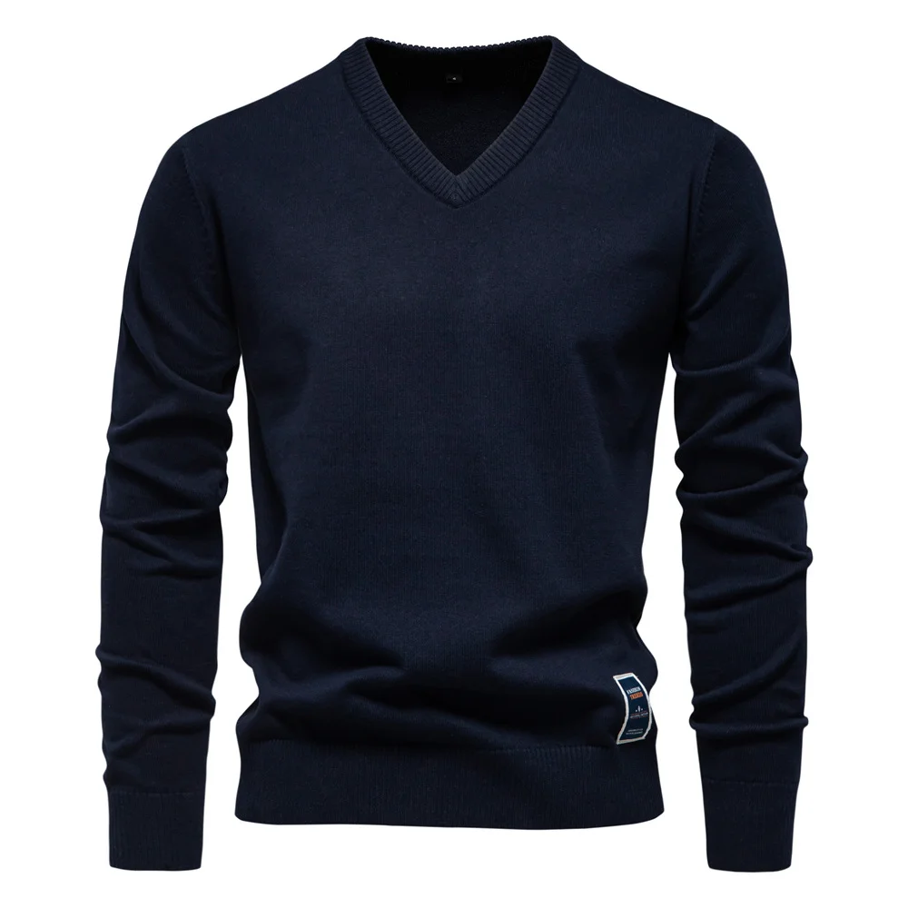 Men's Solid Color Sweater V-neck Knitted Sweater