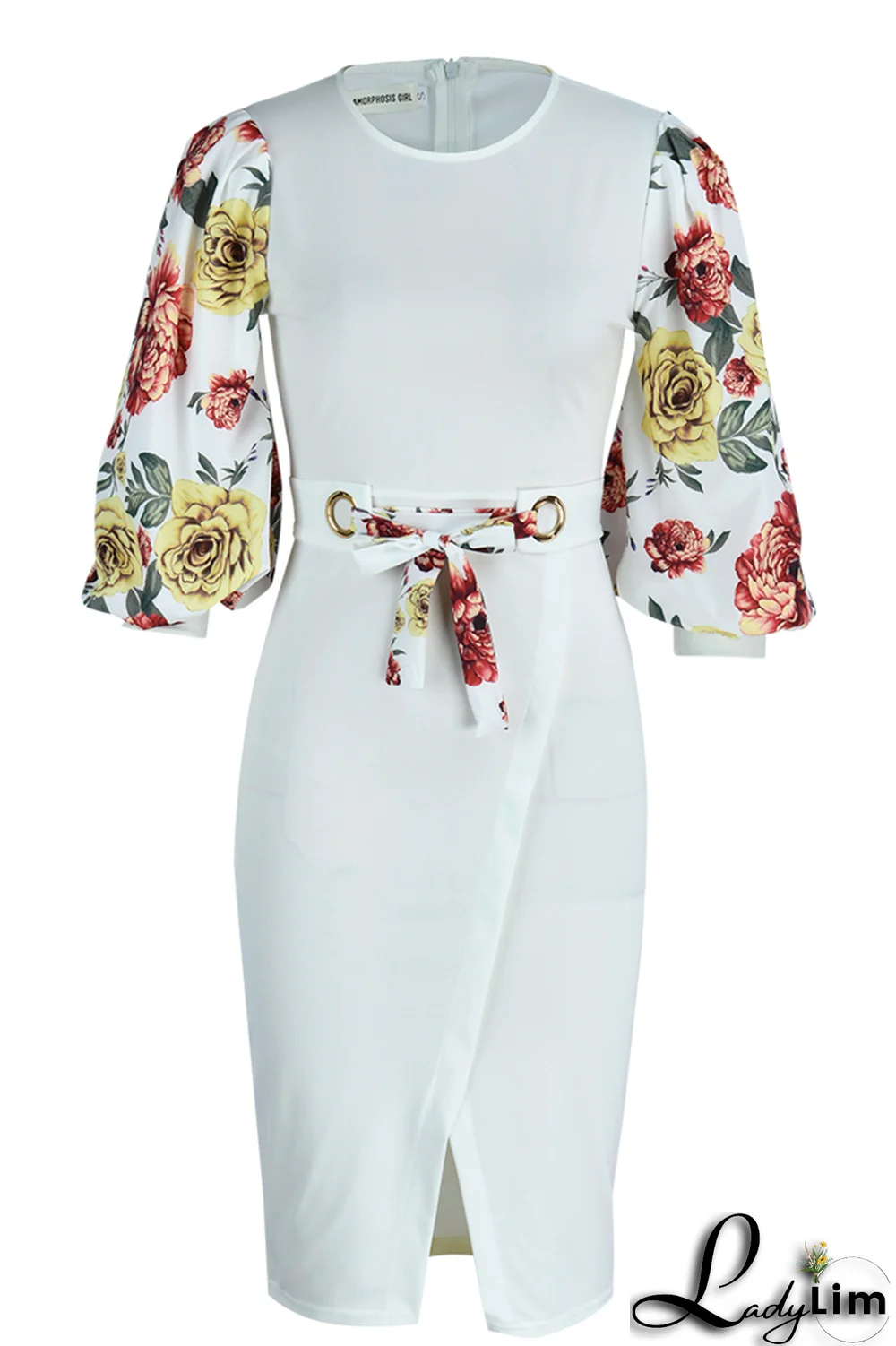 Royal Blue Fashion Print Patchwork O Neck Pencil Skirt Dresses