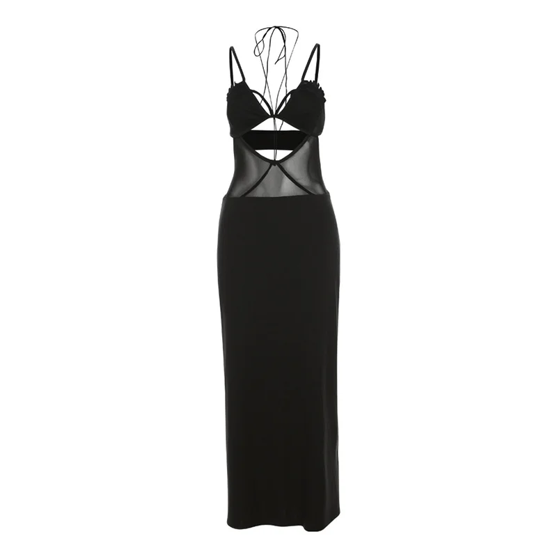 Toloer Toloer 2024 New Women's Sexy Hot Girl With Mesh Hollow Slim Dress Dress-Outfit Ideas