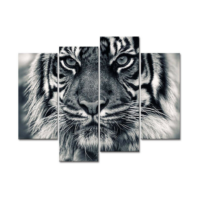 4 Pieces Tiger Black and White Animal Painting Wall Art Home Decor Accessories Pictures Posters for Living Room Decorations