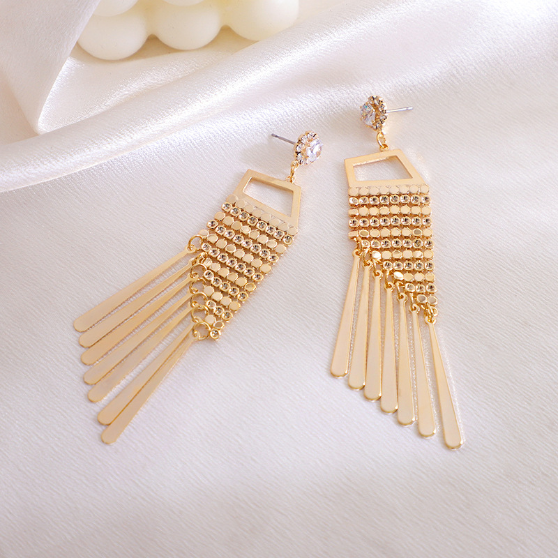 Gold Super Fairy Earrings With Tassels And Diamonds