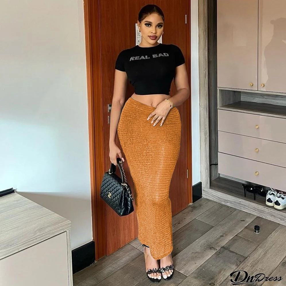 Autumn Mid-Waist Slim Long Skirt