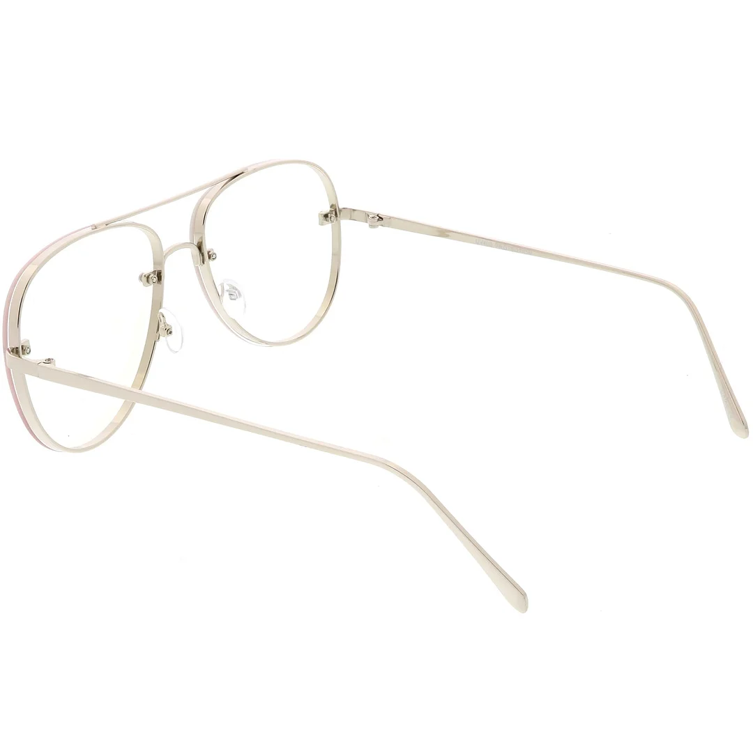 Classic Metal Aviator Eyeglasses Crossbar Slim Arms Teardrop Clear Flat Lens 58mm