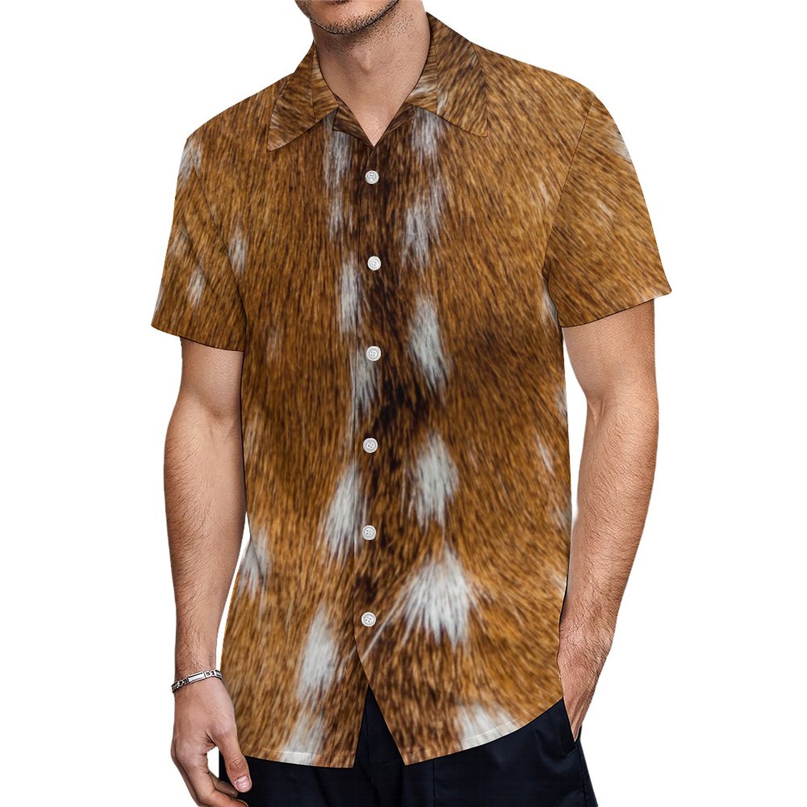 Spotted Deer Fur Texture Hawaiian Shirt Mens Button Down Plus Size Tropical Hawaii Beach Shirts