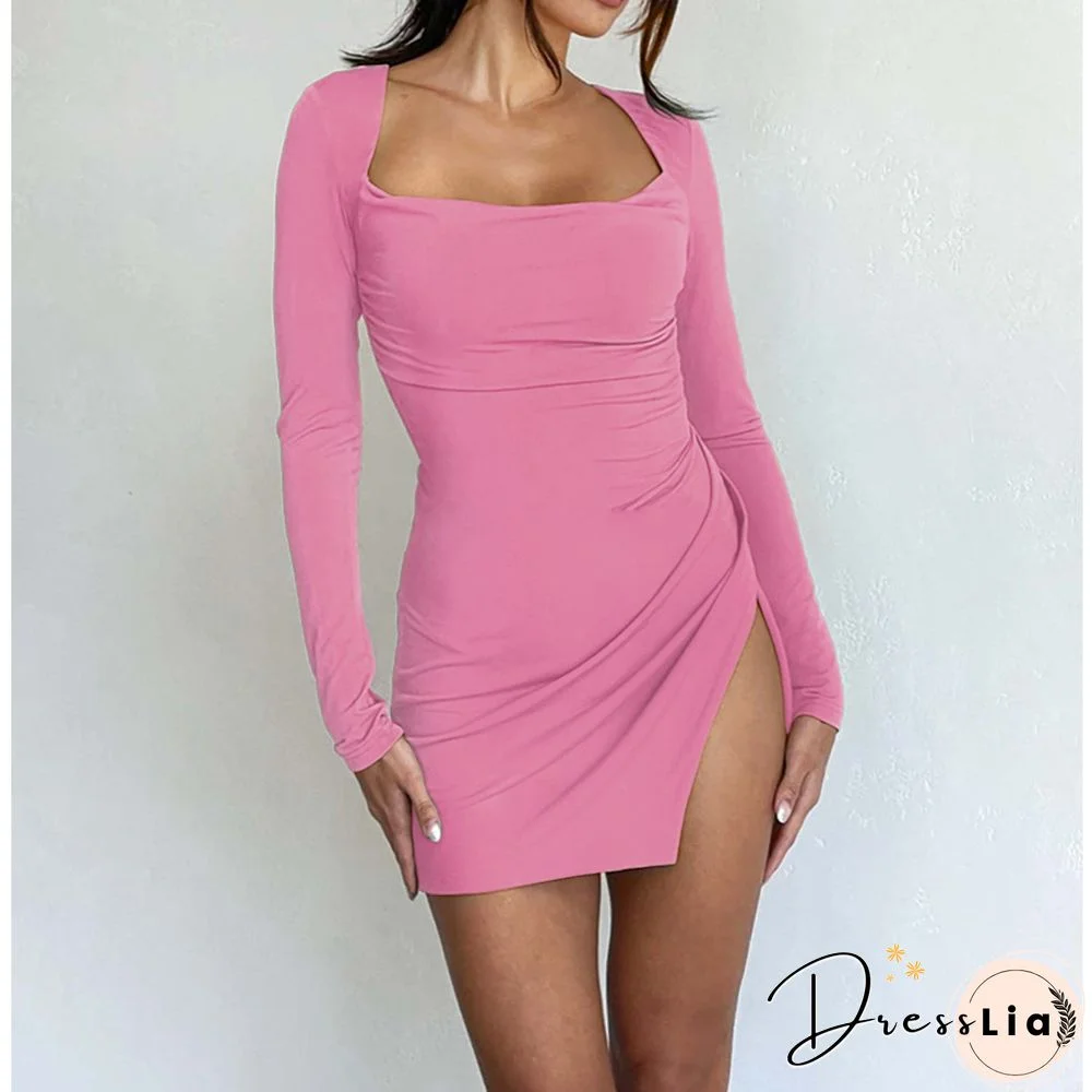 Sexy Long Sleeve Backless Lace Up Slit Dresses