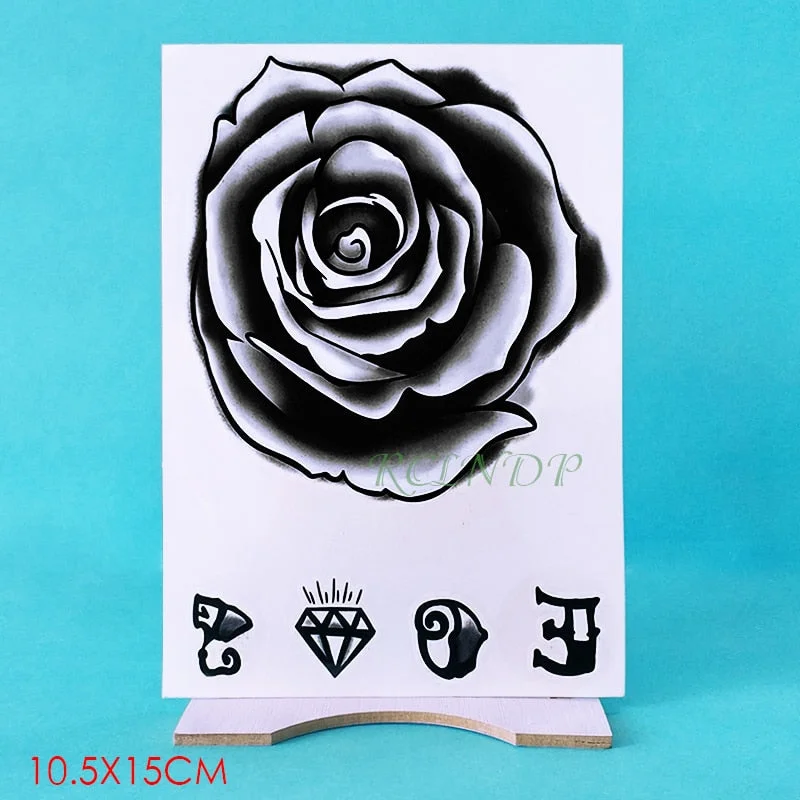 Waterproof Temporary Tattoo femme Sticker Flower Rose letter Fake Tatto Flash Tatoo Back of hand Foot Tato for Girl Women Men