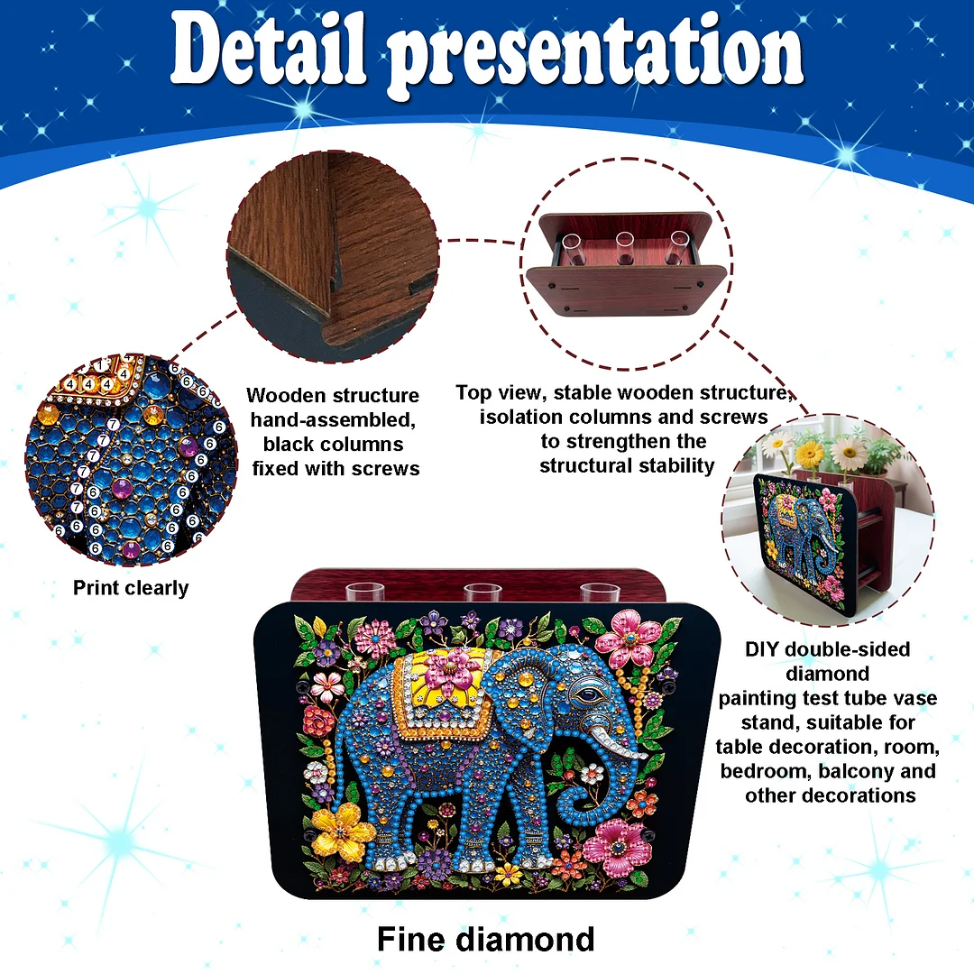 Gem Elephant DIY Diamond Painting Wooden Tube Vase for Adults Gift Home Decor