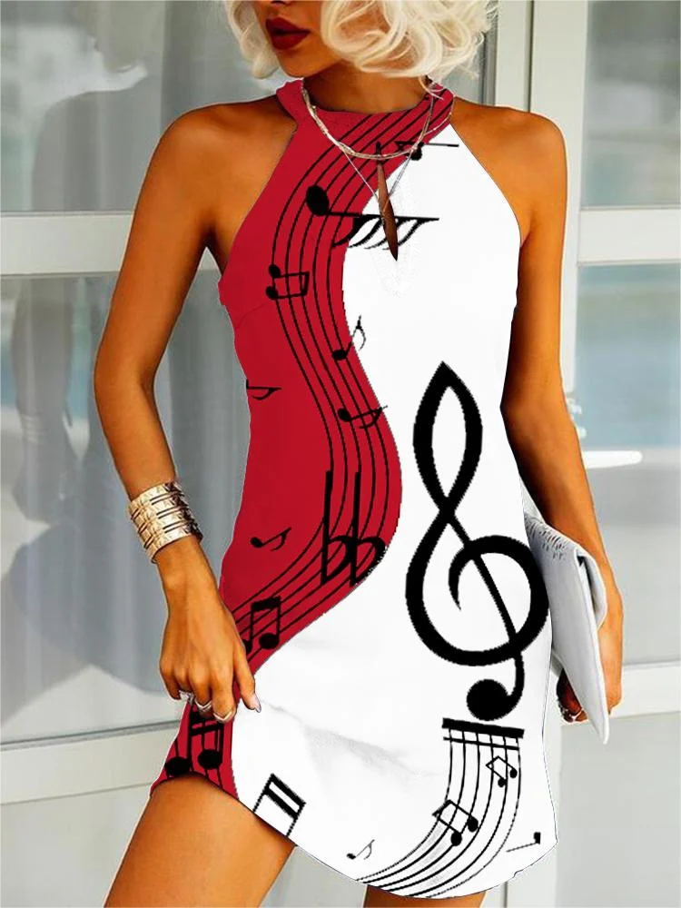Music Notes Inspired Contrast Color Mini Dress