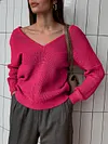 Casual V-Neck Loose Long Sleeve Solid Color Sweater